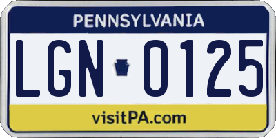PA license plate LGN0125