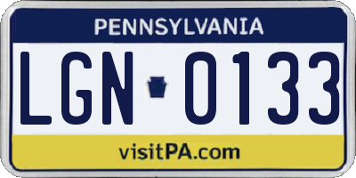 PA license plate LGN0133