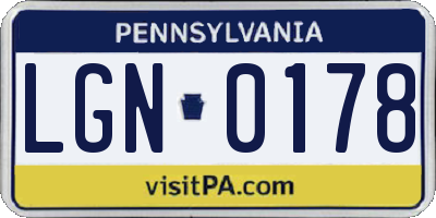 PA license plate LGN0178