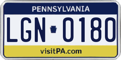 PA license plate LGN0180