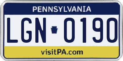 PA license plate LGN0190