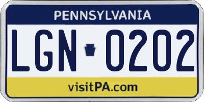PA license plate LGN0202