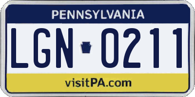 PA license plate LGN0211