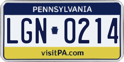 PA license plate LGN0214