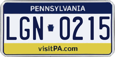 PA license plate LGN0215