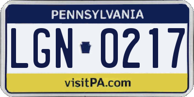 PA license plate LGN0217