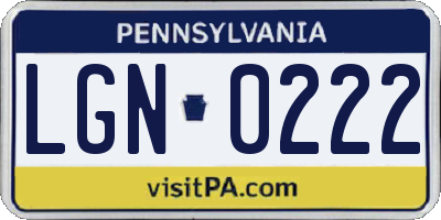 PA license plate LGN0222