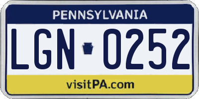 PA license plate LGN0252