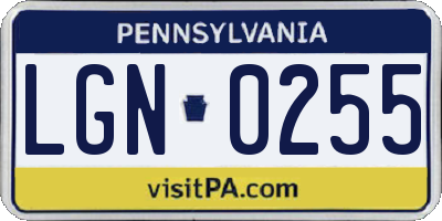 PA license plate LGN0255