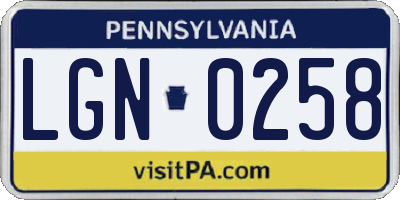 PA license plate LGN0258