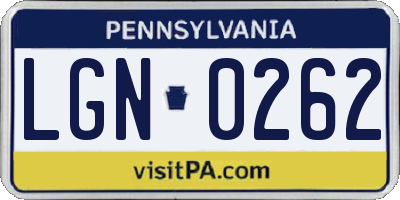 PA license plate LGN0262