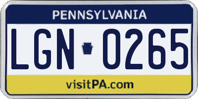 PA license plate LGN0265