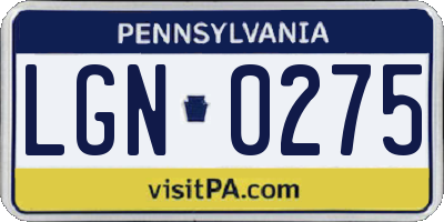 PA license plate LGN0275