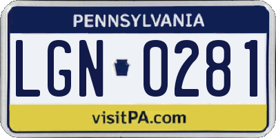 PA license plate LGN0281