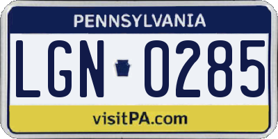 PA license plate LGN0285