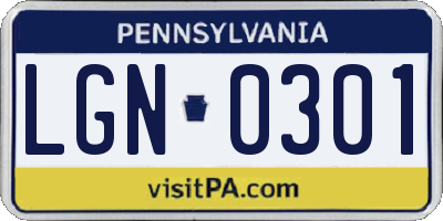 PA license plate LGN0301