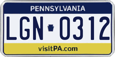 PA license plate LGN0312