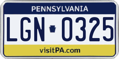 PA license plate LGN0325