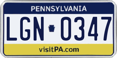 PA license plate LGN0347