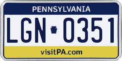 PA license plate LGN0351