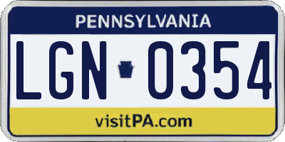 PA license plate LGN0354