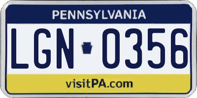 PA license plate LGN0356
