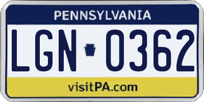 PA license plate LGN0362