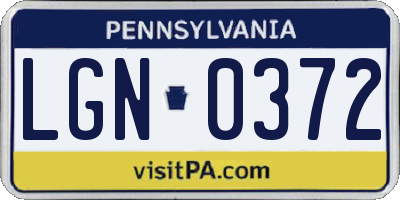 PA license plate LGN0372