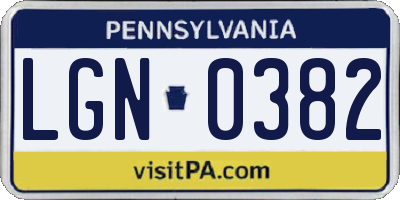 PA license plate LGN0382