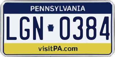 PA license plate LGN0384