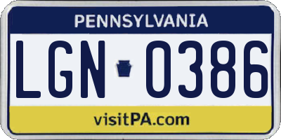 PA license plate LGN0386