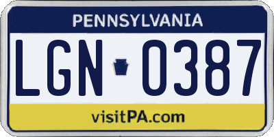 PA license plate LGN0387