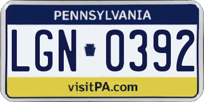 PA license plate LGN0392