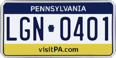 PA license plate LGN0401