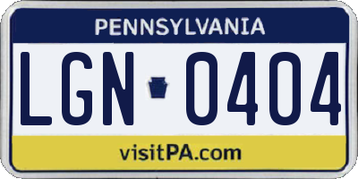 PA license plate LGN0404
