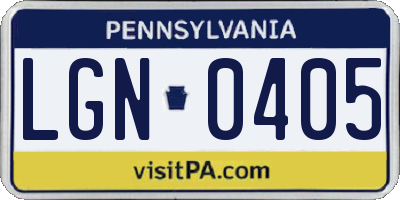 PA license plate LGN0405