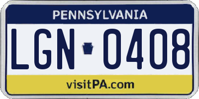PA license plate LGN0408