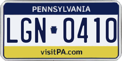 PA license plate LGN0410