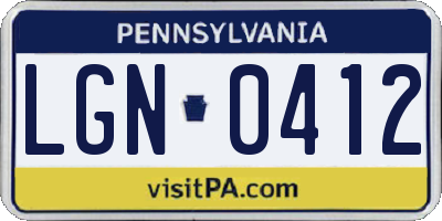 PA license plate LGN0412
