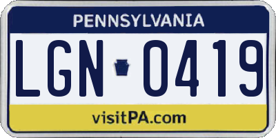 PA license plate LGN0419
