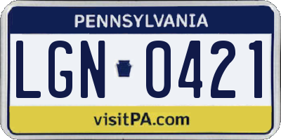 PA license plate LGN0421