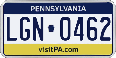 PA license plate LGN0462
