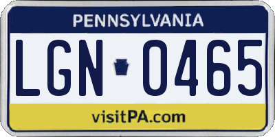 PA license plate LGN0465