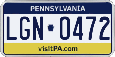 PA license plate LGN0472