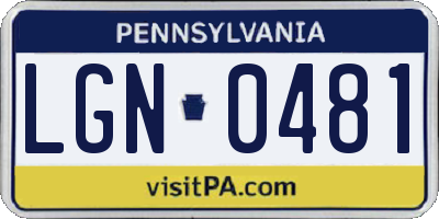 PA license plate LGN0481