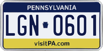 PA license plate LGN0601