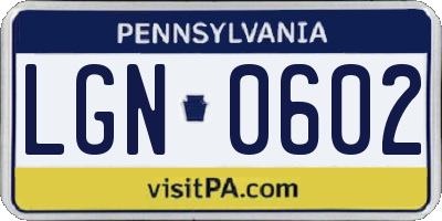 PA license plate LGN0602