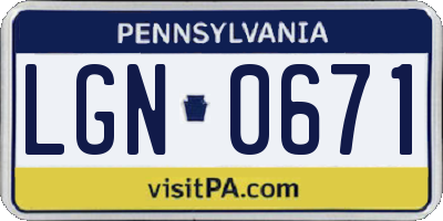 PA license plate LGN0671