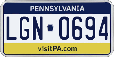 PA license plate LGN0694