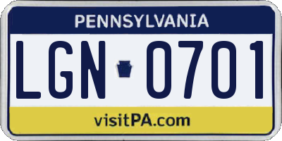 PA license plate LGN0701